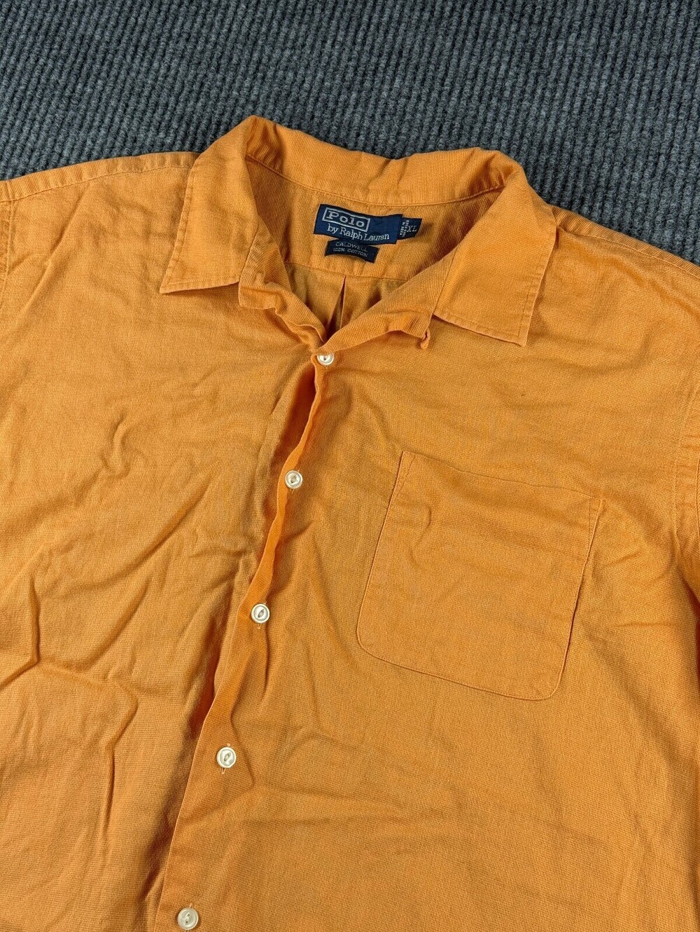 Vintage Polo Ralph Lauren Caldwell Camp Shirt Mens XL Short Sleeve Orange Cotton